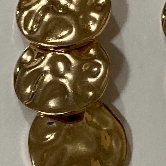 Gold Tone Hammered Disc Drop Earrings - Picture 4 of 5